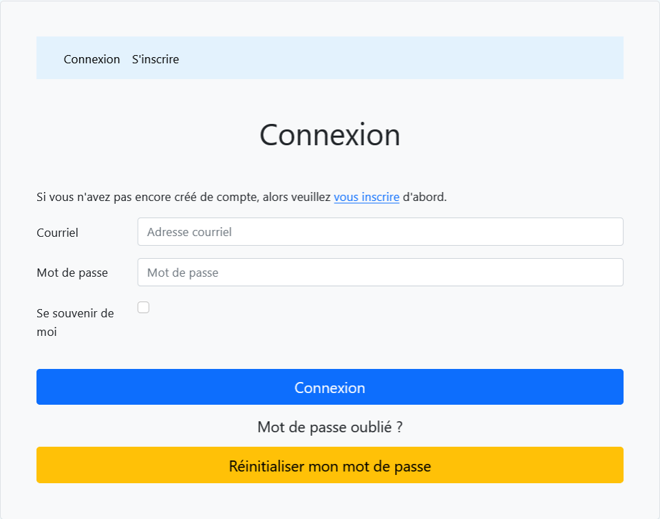Capture d'écran de la page de connexion