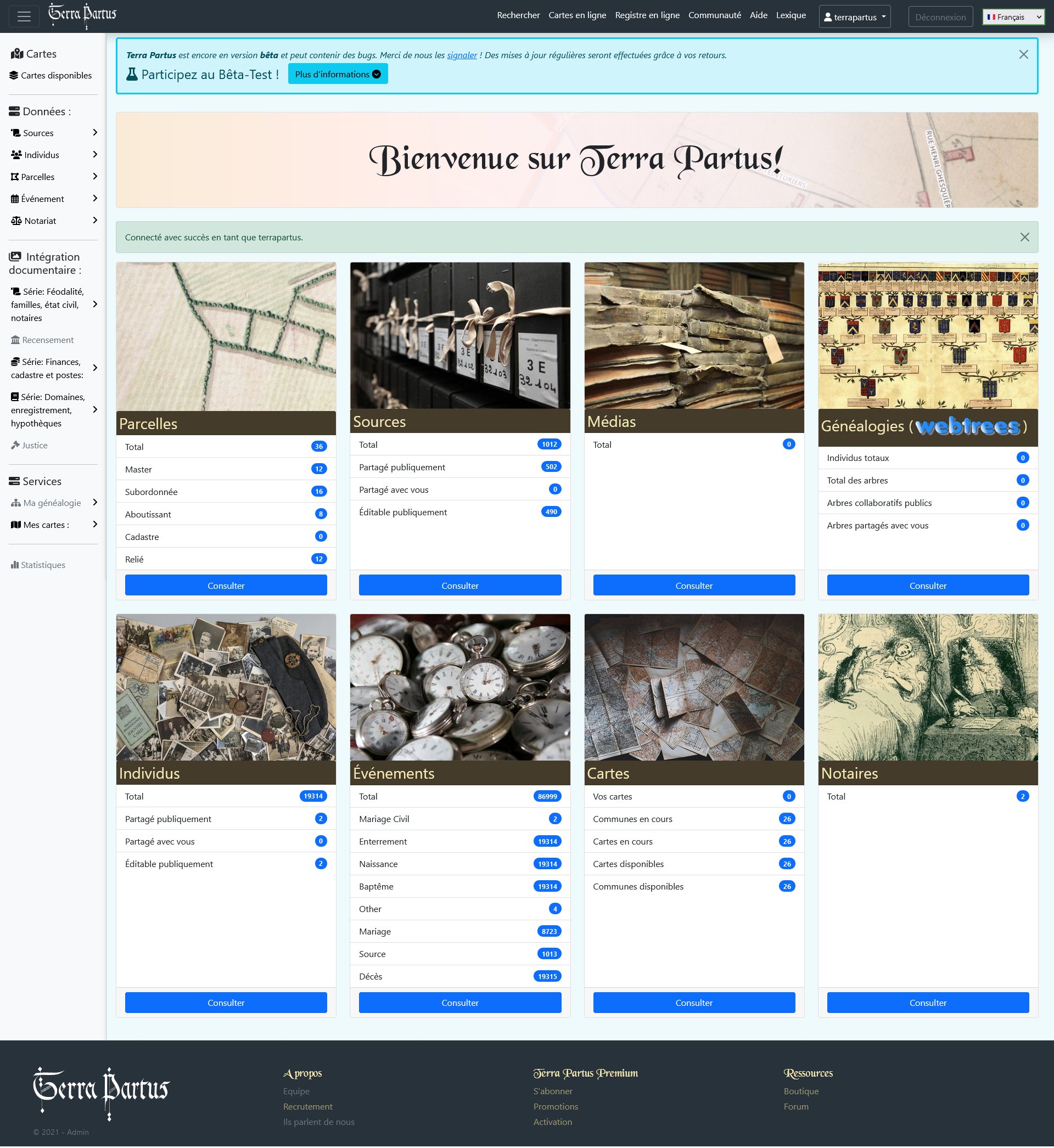Capture d'écran du tableau de bord