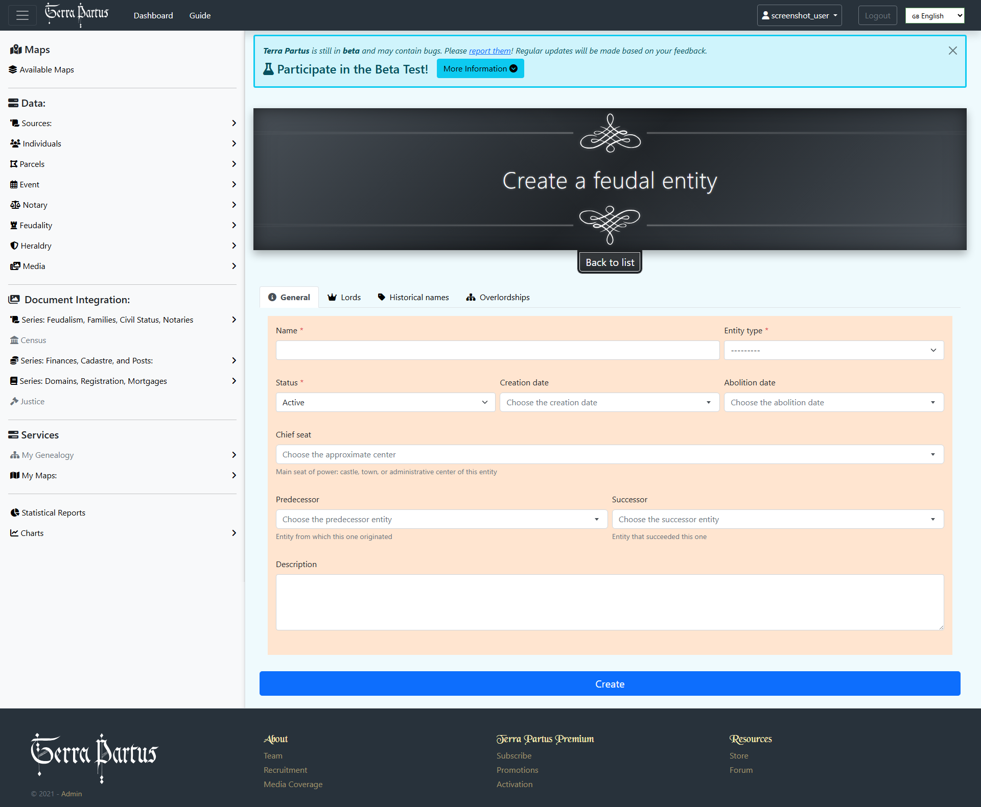 Creer une entite feodale