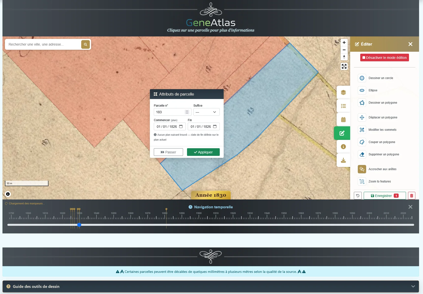 Edit mode — parcel attribute modal