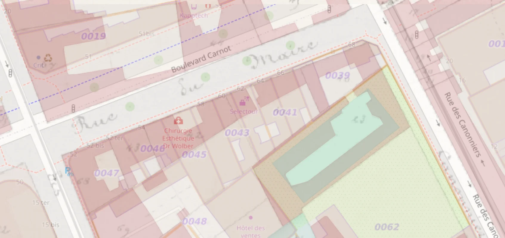 OpenStreetMap + both cadastres