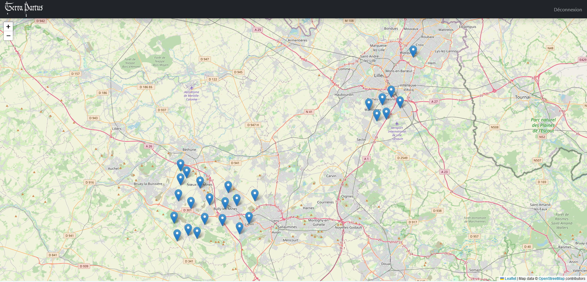 Capture d'écran de la page des cartes disponibles