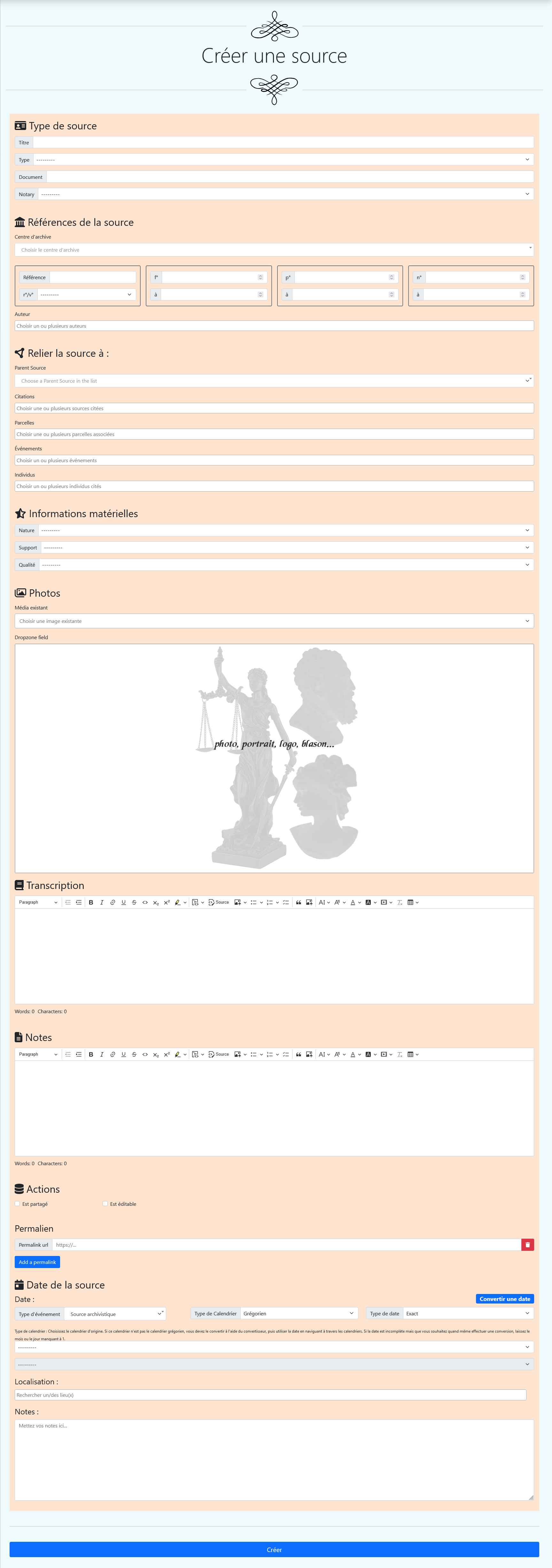 Capture d'écran de la fonctionnalité Créer une Source