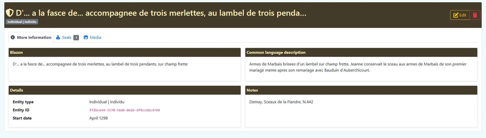 Armorial record — Info tab