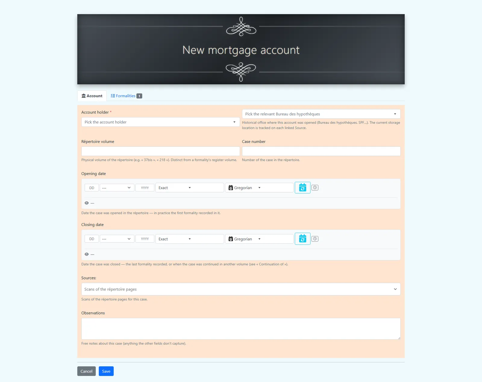 Account creation form