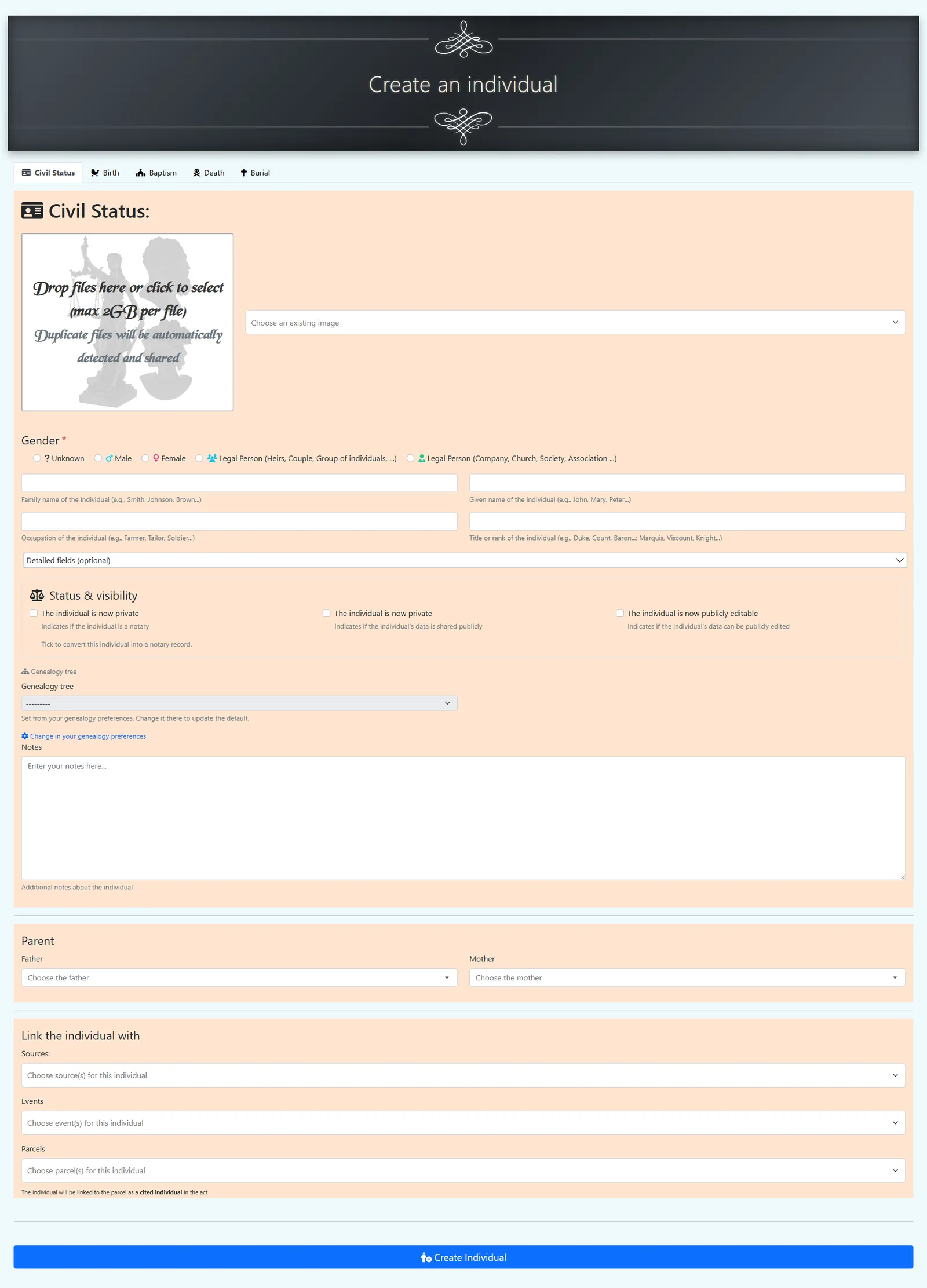 Individual creation form