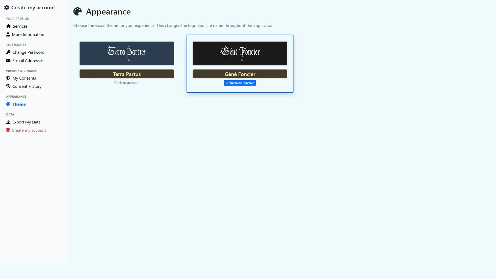 Account appearance