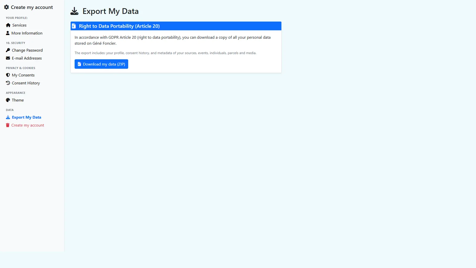 Account data export