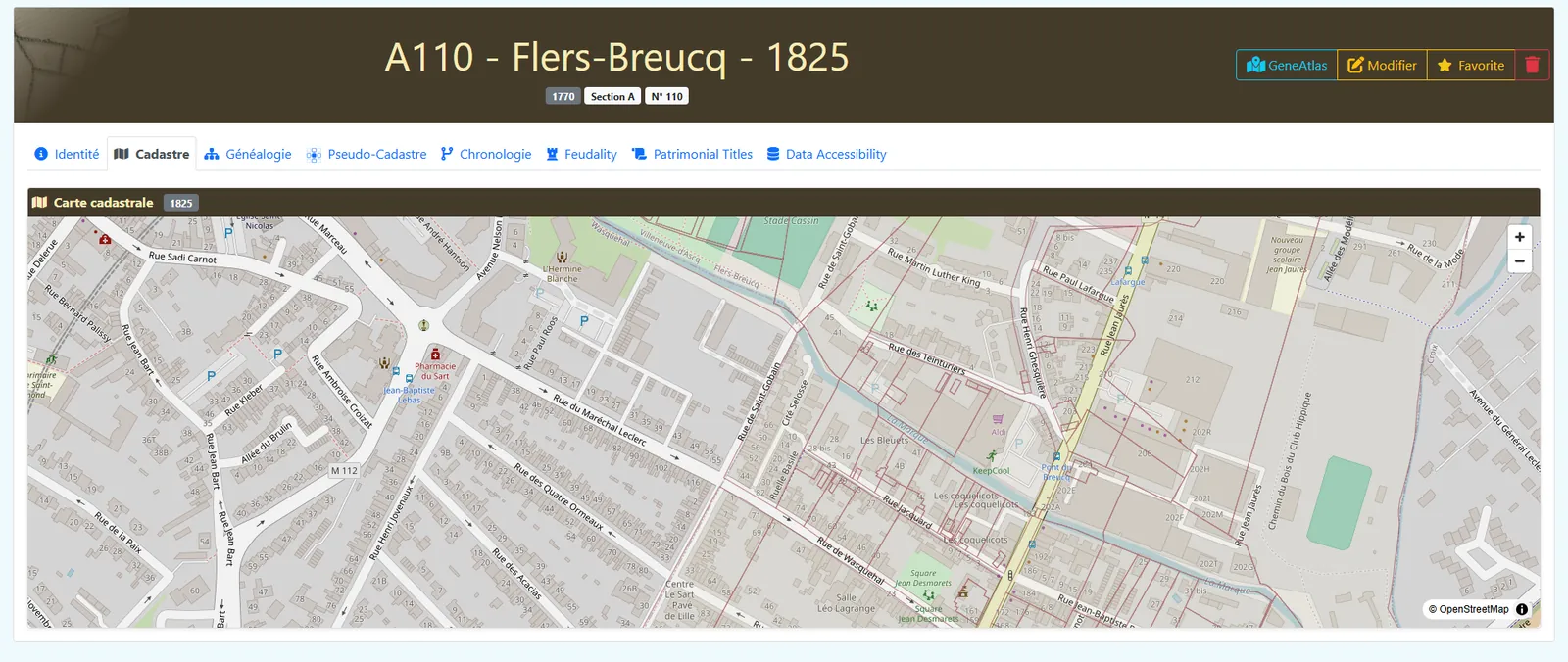 Parcel on the historical cadastre map
