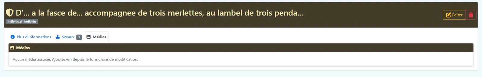 Fiche héraldique — Onglet Médias