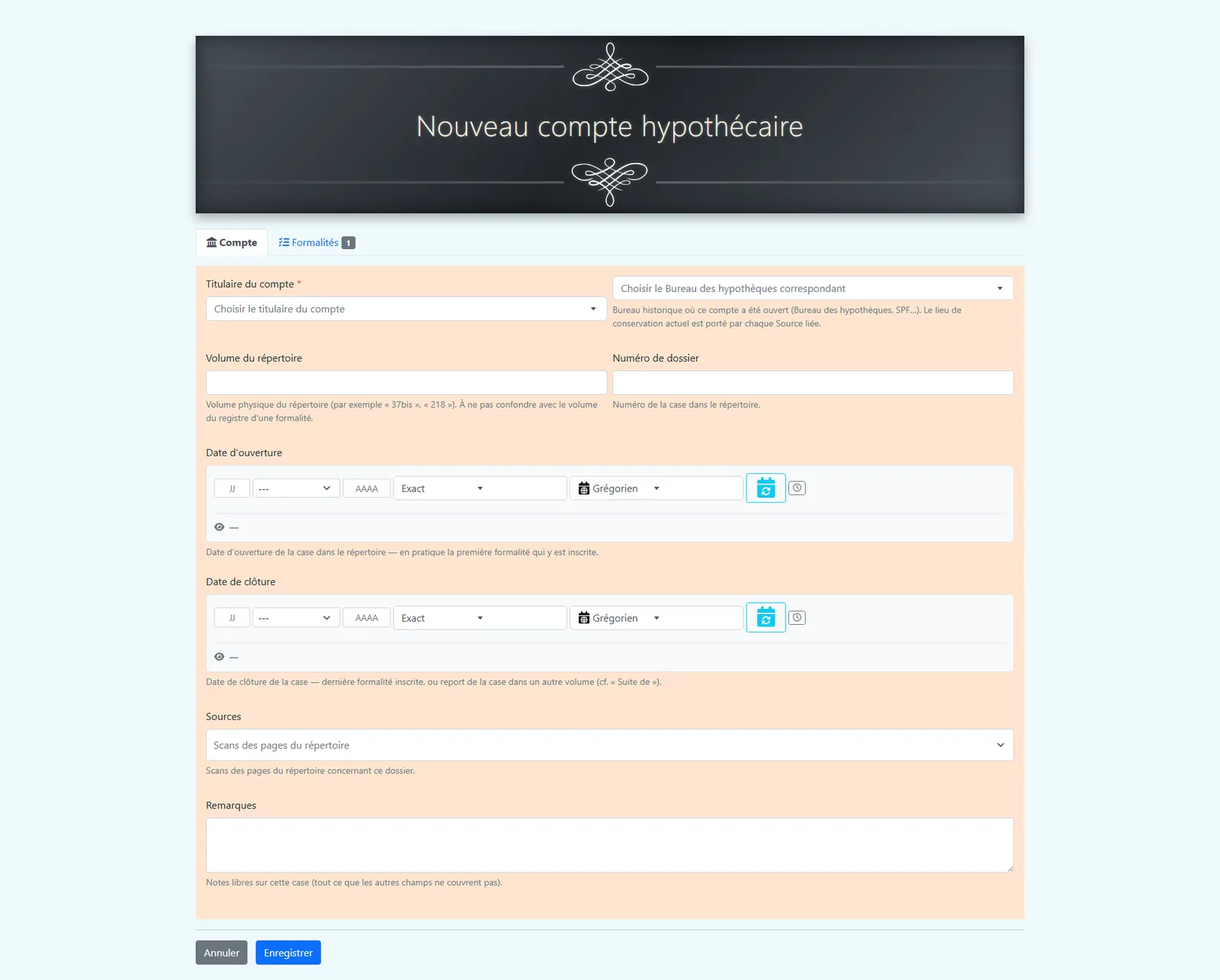 Formulaire de création de compte