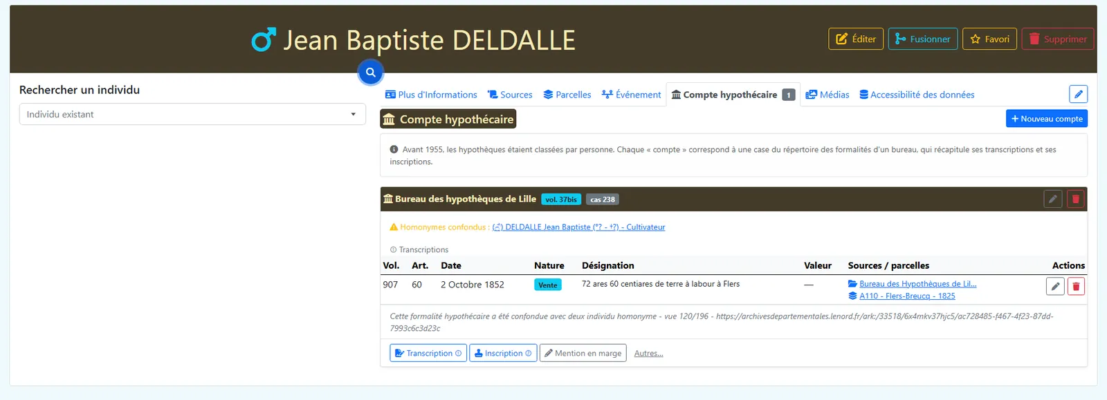 Panneau de recherche Hypothèques