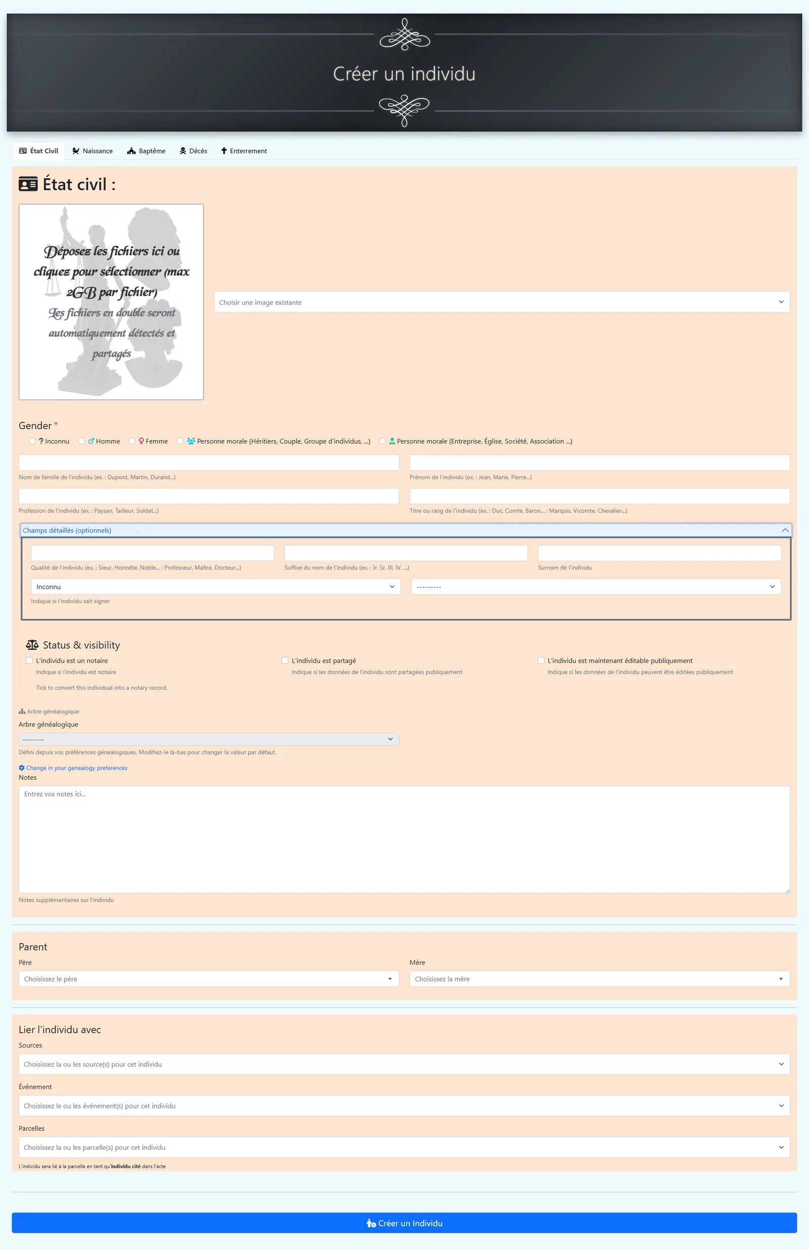 Formulaire individuel — champs facultatifs