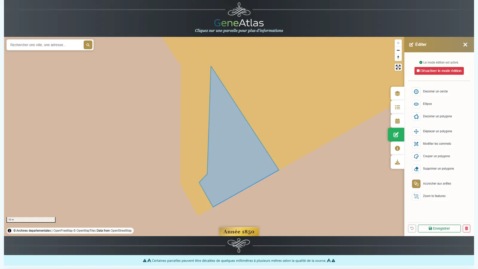 GénéAtlas — parcelle en attente en mode édition