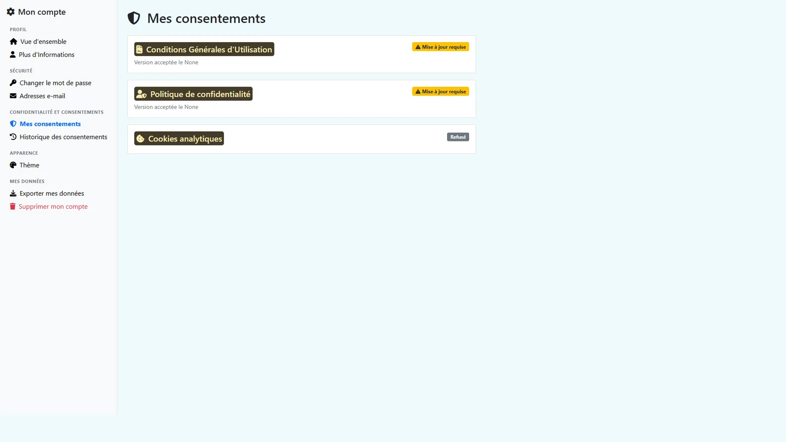 Consentements relatifs aux comptes