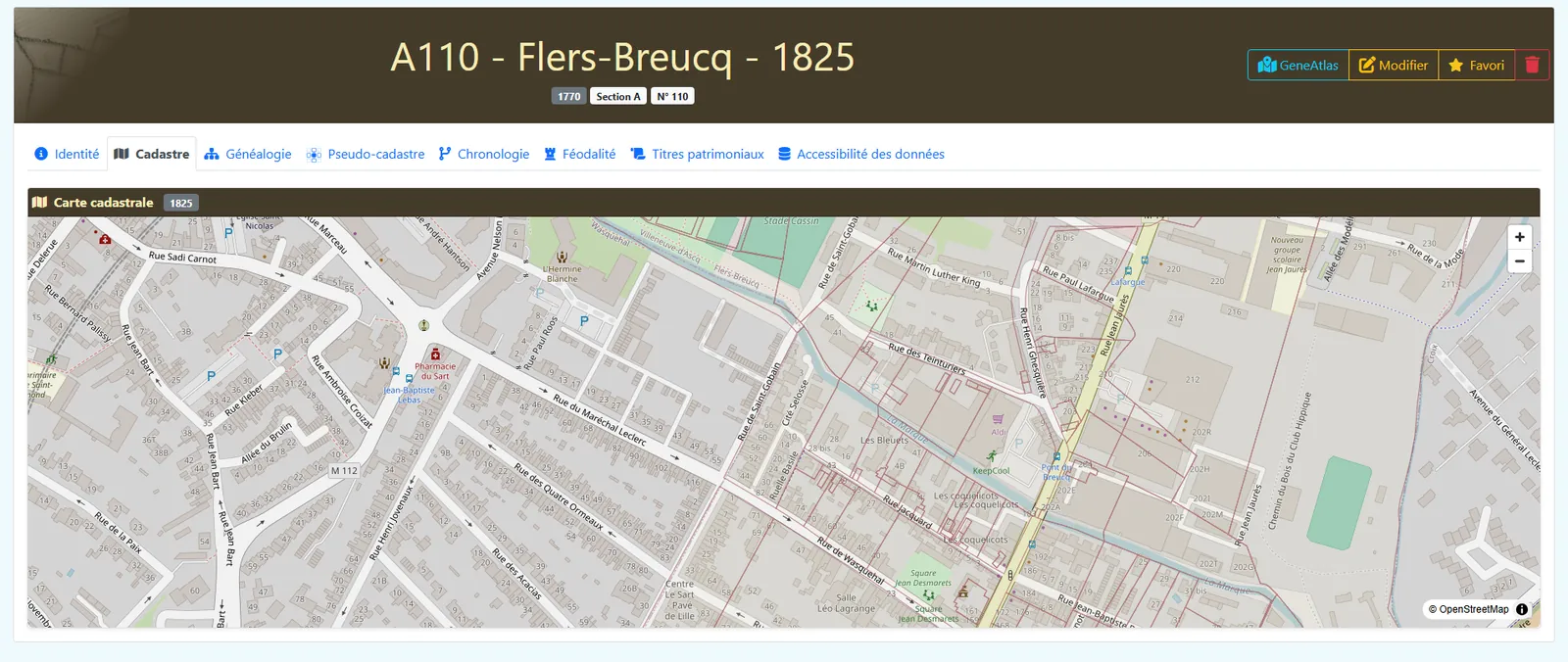Parcelle sur le plan cadastral historique