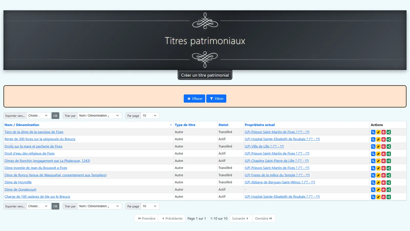Liste des titres